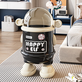Naming astronaut trash can living room home internet celebrity 2025 new light luxury high-end bedroom toilet trash can with cover thickened milk black standing internal and external double buckets/sliding cover approximately 12l