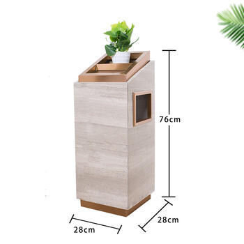 Hotel lobby trash can vertical ashtray stainless steel marble elevator entrance hotel outdoor chimney extinguisher large light coffee marble (simulated green plants included)