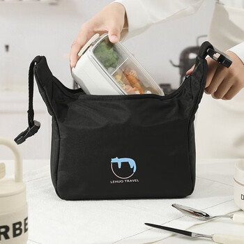 Zhenxiqi lunch box bag handbag lunch bag insulated rice bag meal bag office lunch box with rice pocket thickened aluminum foil lunch box handbag black