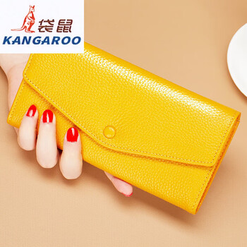 Kangaroo pure leather wallet women's long large capacity 2025 new clutch bag wallet card bag high-end two-in-one rich yellow (first layer cowhide anti-theft brush)