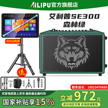 Ellip se300 audio outdoor karaoke live broadcast internal recording electric blowpipe saxophone guitar singing audio mobile portable high-power bluetooth stage performance speaker official flagship se300 forest green + cqa3318 + 22-inch karaoke machine