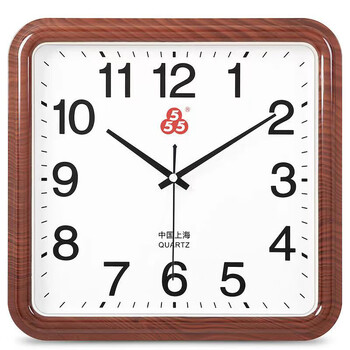Sanwu shanghai 555 brand silent wall clock living room bedroom home decoration clock fashion simple modern quartz clock 53219 imitation wood grain 28*29 cm