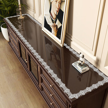 Shantou lincun soft glass tv cabinet table mat pvc translucent lace side cabinet mat waterproof and oil-proof cover cloth crystal plate coffee table mat snow string frost flower-tv cabinet 50*240 collection and purchase priority delivery