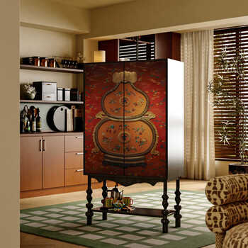 Jiujuhe french retro solid wood high-leg entrance cabinet living room wall-mounted multi-functional all-in-one dining and wine cabinet large capacity storage 90 long * 160 high * 40 wide russian scotch pine