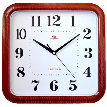 Huaiyin shanghai clock factory 14-inch silent large wall clock living room office modern simple quartz clock wall hanging watch clock 5219 square wood color 29 cm