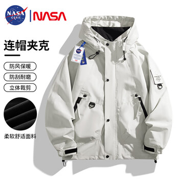 Nasa giss jacket men's loose windproof warm jacket men's outdoor sports hooded cargo top off-white l