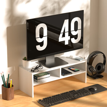 Hmjia monitor double-layer elevated computer stand office desk file keyboard storage rack storage rack white