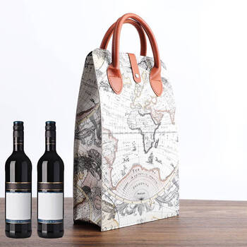 Fantasy red wine packaging gift box wine box empty box portable gift bag red wine box double pack customized logo map pattern double pack hard handle