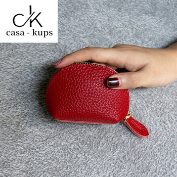 Casa-kupsck genuine leather mini coin purse chinese valentine's day simple retro cowhide small wallet women's fashion short zipper coin purse burgundy