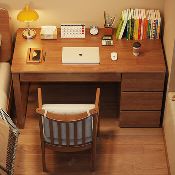 Pengneng home computer desk solid wood simple modern bedroom work writing desk with cabinet integrated student study desk and chair black walnut color # desk imported rubber wood no veneer 100cm*60cm*75cm