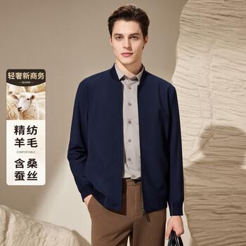 Antonio worsted wool & mulberry silk knitted baseball collar jacket men's comfortable, skin-friendly casual business autumn jacket