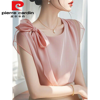 Pierre cardin's new french chiffon shirt loose short-sleeved pink top summer temperament pink xl (115-135 pounds)