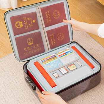 Zhifan japanese document storage bag for household important documents and information real estate certificate storage bag a4 card holder organizer box extra large gray - with password lock