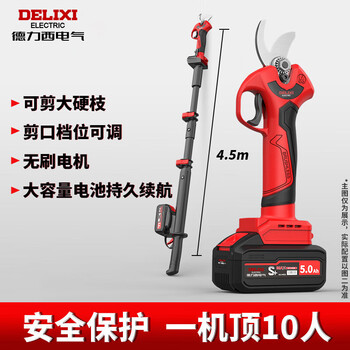 Delixi electric electric scissors fruit tree high-altitude pruning shears rechargeable telescopic pole pruning shears tree scissors gardening scissors electric agricultural tools can cut 3.3 meters high 4.0 brushless one electric