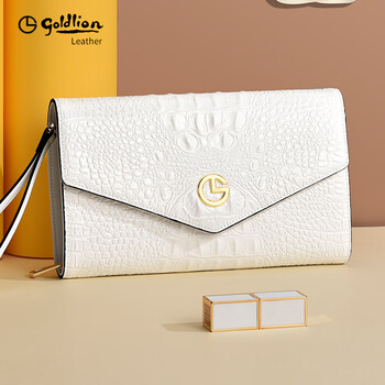 Goldlion g+ goldlilai clutch bag for women, can hold mobile phone, large capacity, temperament, small change, genuine leather, large capacity, 2025 new crossbody bag, white