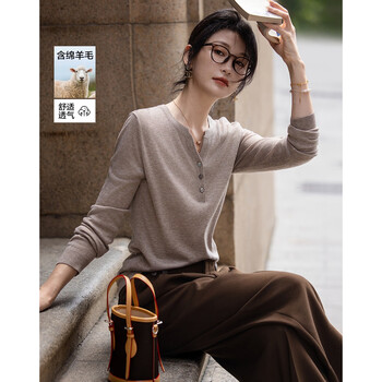 Demana effortless and comfortable autumn simple style v-neck three-button long-sleeved sweater comfortable sweater women's top