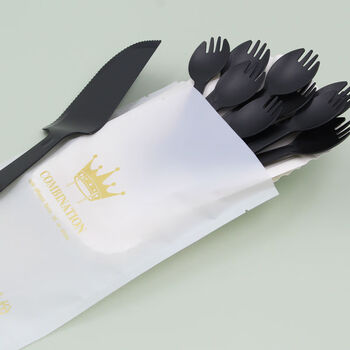 Sai lotto birthday tableware dinner plate plastic set fork plate paper plate candle 4-in-1 200 sets 10 black forks 10 long plate black 200 sets