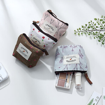 Qisihua mini coin purse for girls, fresh floral, pastoral forest girl style simple cartoon canvas storage wallet, floral coin purse / 1 pack with random colors