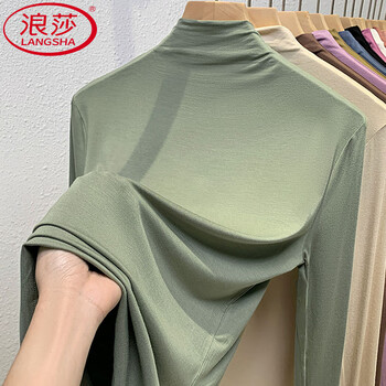 Langsha modal half turtleneck bottoming shirt for women 2025 autumn and winter new style inner wearable long-sleeved t-shirt slim fit women's top matcha green s recommended 80-100 pounds
