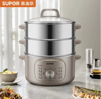 Supor supor electric steamer zn26yk85 upper steaming and lower cooking large capacity multifunctional stainless steel electric steamer stainless steel electric steaming 0cm