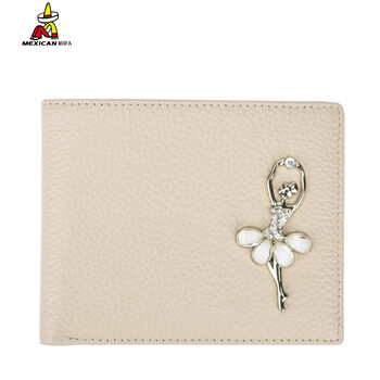 Scarecrow genuine leather women's folding wallet short korean style student card holder cute 20% off first layer cowhide small wallet off-white-horizontal style