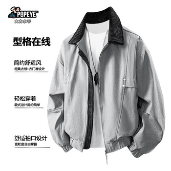 Popeye cleanfit lapel flight jacket men's autumn and winter casual versatile baseball jacket dj06 gray l