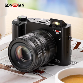 Songdian digital camera front and rear dual camera 6400w high-definition mirrorless camera vlog portable student entry-level camera dc218 black + wide-angle lens 256g memory