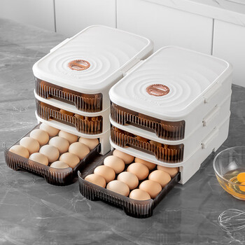 Sungsa japanese egg storage box for refrigerator, food-grade crisper, slide-type rolling egg artifact drawer placement rack, white three-layer, holds about 63 pieces, automatically refills