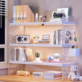 Ke xiangtu acrylic desktop storage rack hole board table bookshelf desk student dormitory office multi-layer storage and organization warm white three layers 40*20*60 two hooks and one box