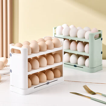 Hanoufei new refrigerator egg storage box three-layer home kitchen egg rack crisper refrigerator side door flippable storage refrigerator side door egg box can hold 30 eggs pp white
