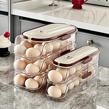 Shantou lincun rolling egg storage box kitchen multi-layer oblique automatic egg rolling device refrigerator side door egg tray special crisper two-story single row