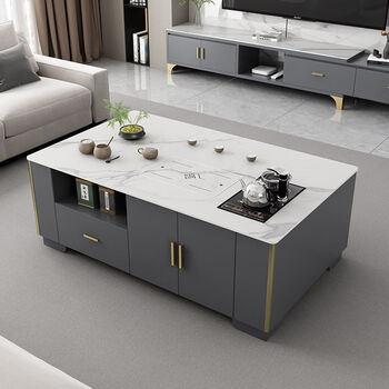 Foshan slate tea house living room balcony combination simple light luxury style kung fu tea table with kettle gray + ordinary tea stove 120*60*52cm