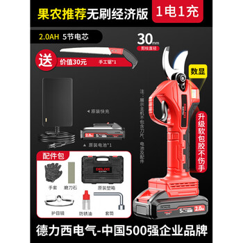 Delixi branch pruning scissors electric handheld lithium battery rechargeable fruit tree gardening scissors digital display fruit farmer 2.0ah brushless economic version 1 battery