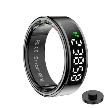 Hkmw machine suitable smart ring smt ring digital display wireless charging time heart rate steps battery check gesture control black 9# size
