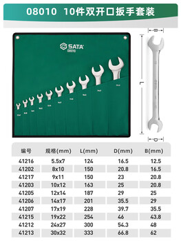 Shida wrench set plum blossom open wrench dull ratchet plate set fork wrench complete set 10-piece set extended double open wrench-08010