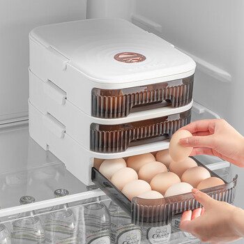 Home katei story japanese refrigerator egg storage box drawer-type egg box refrigerator food-grade crisper rolling egg storage device white one layer holds about 21 pieces