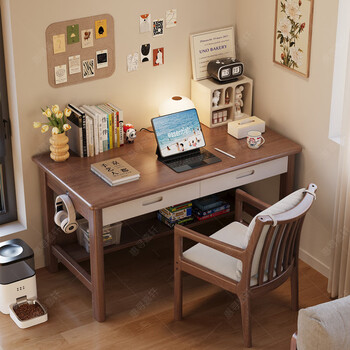 Huixun nordic solid wood desk simple home student writing desk children's study desk bedroom study office computer desk black walnut + white #desk + soft seat trump chair*1 120cm*60cm*75cm