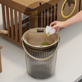 Saaijie tea bucket wastewater bucket 2025 new dry and wet separation tea dregs bucket tea dregs filter bucket large capacity drainage bucket dry and wet separation layer + cover + handle simple gray