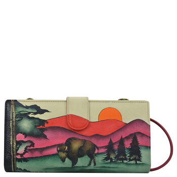 Anna by anuschka women's hand-painted genuine leather folding wallet with shoulder strap yellowstone one size