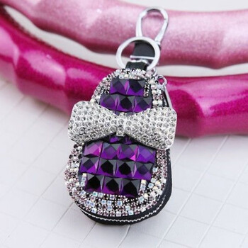 General motors key case ladies cute creative crystal car key leather case pendant car keychain (purple + key)