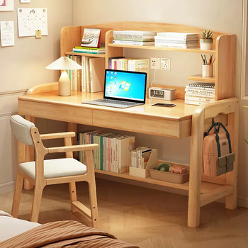 Yusenyi nordic solid wood desk with bookshelf for home simple computer desk bedroom student desk lift children's study table ls705 solid wood color single table 85x60x120cm
