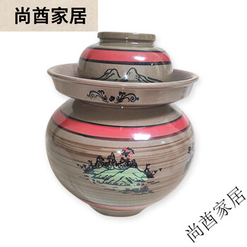 Porcelain bubble rongchang ceramic pickle jar with lid for home use thickened earthenware old-fashioned small traditional sauerkraut and pickles sealed jar 12 8 catties painted style suitable for 1 person express delivery