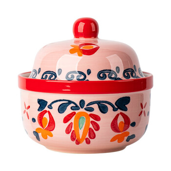 Pastoral secret stew pot household ceramic crock pot water-proof stew pot with lid retro one-person steamed egg special bowl set of four red + blue + yellow + pink