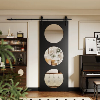 Nordic solid wood glass hole barn door kitchen sliding door bathroom sliding door bedroom partition sliding door hanging rail door paint barn door