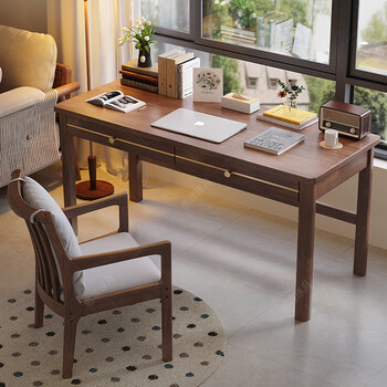 Huixun solid wood desk with height of 80cm, small apartment, simple computer desk, nordic study desk, home bedroom study table, walnut color #desk + soft-packed trump chair*1 120cm*60cm*80cm