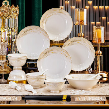Wanxiang jingdezhen household dishes 2025 new high-value light luxury dishes and tableware complete set of dishes and chopsticks housewarming gift