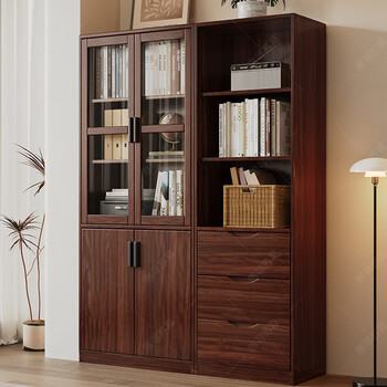Huixun new chinese style walnut bookcase household light luxury solid wood combination bookcase whole wall storage cabinet high-end study room bookcase walnut #bookcase 160*34.6*200cm double door*2