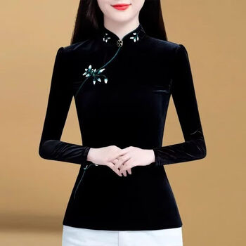 Orchid gold velvet bottoming shirt women's fashionable inner wear 2025 new autumn and winter warm plus velvet thickened top small shirt trendy 652# regular 4xl