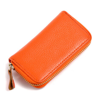 Shijanu korea multifunctional women's genuine leather key bag men's fashionable cowhide key bag compact zipper style orange