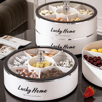 Axco new year's dried fruit plate home living room coffee table engagement snacks candy storage box high-end exquisite high-value fruit plate simple white single layer thickened packaging